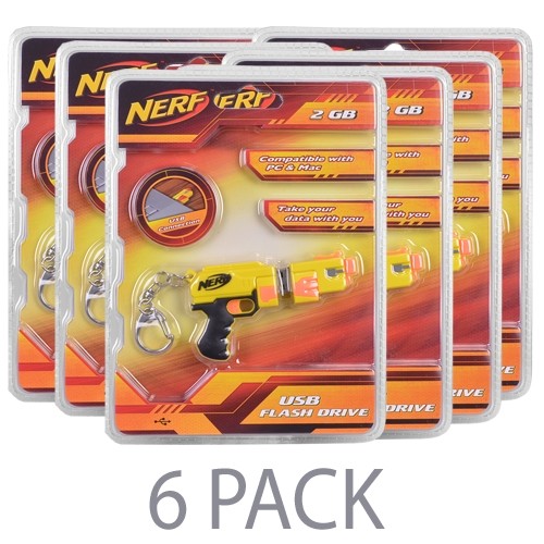 (6-Pack) Nerf N-Strike 2GB USB 2.0 Flash Drive w/Keychain Attachment