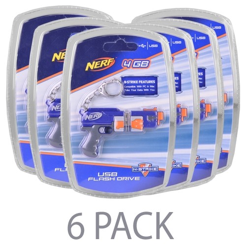 (6-Pack) Nerf N-Strike 4GB USB 2.0 Flash Drive w/Keychain Attachment