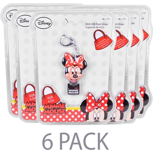 (6-Pack) Vivitar Disney's Minnie Mouse 4GB USB 2.0 Flash Drive w/Keychain Attachment
