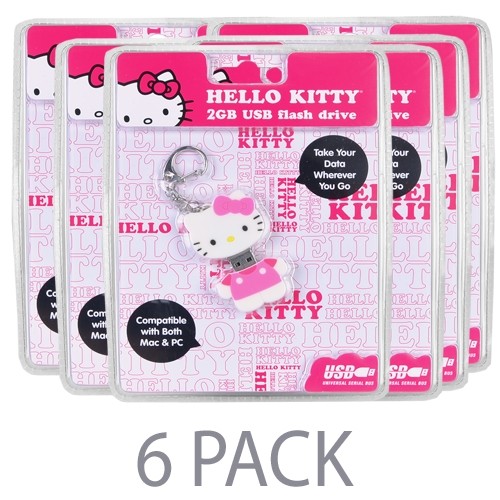 (6-Pack) Vivitar Sanrio Hello Kitty 2GB USB 2.0 Flash Drive w/Keychain Attachment