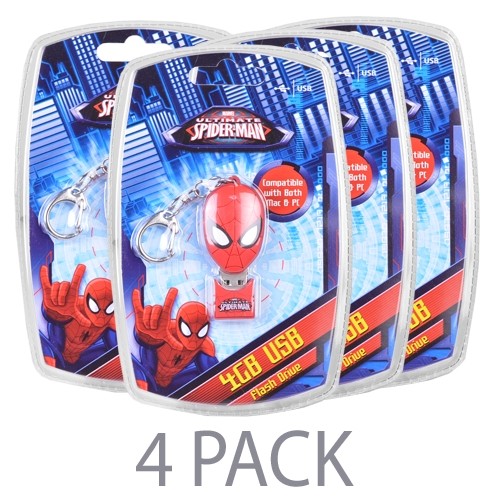 (4-Pack) Vivitar Marvel's Ultimate Spider-Man 4GB USB 2.0 Flash Drive w/Keychain Attachment