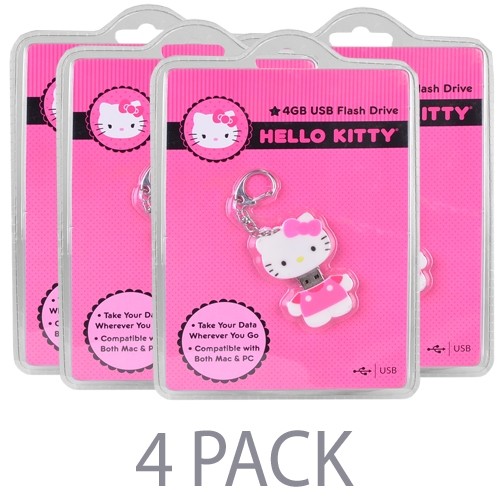 (4-Pack) Vivitar Sanrio Hello Kitty 4GB USB 2.0 Flash Drive w/Keychain Attachment