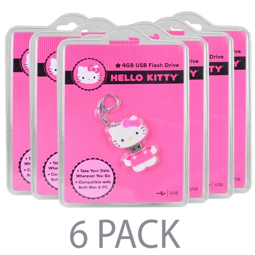 (6-Pack) Vivitar Sanrio Hello Kitty 4GB USB 2.0 Flash Drive w/Keychain Attachment