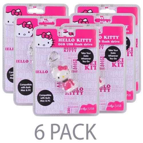 (6-Pack) Vivitar Sanrio Hello Kitty 8GB USB 2.0 Flash Drive w/Keychain Attachment