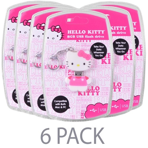 (6-Pack) Vivitar Sanrio Hello Kitty 8GB USB 2.0 Flash Drive w/Keychain Attachment
