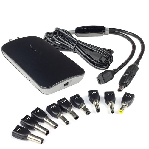 Targus APA69US 90W Universal Notebook/MP3 AC Adapter w/10 Power Tips & Dual Device Adapter -Charge Two Devices At Once!