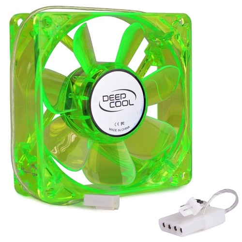 Logisys DeepCool CF80GB X-Fan 80U G/B 3" x 3" (80mm) UV Reactive Case Fan w/3 & 4-Pin Connector (Green w/Blue LEDs)