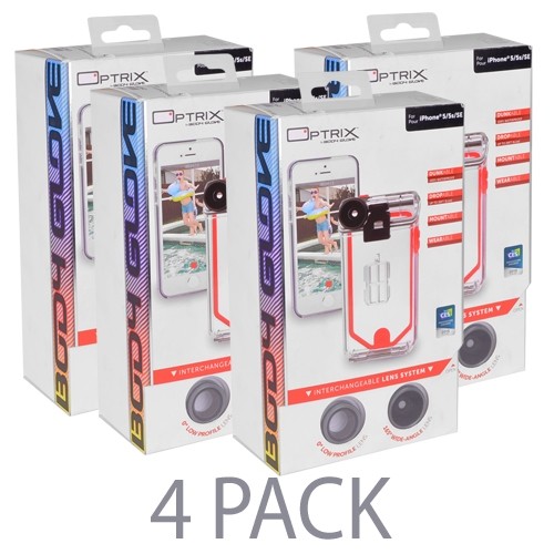 (4-Pack) Optrix by Body Glove CRC94660 2 Lens Action Camera Kit for iPhone 5/5s/SE w/Waterproof Case & Lenses