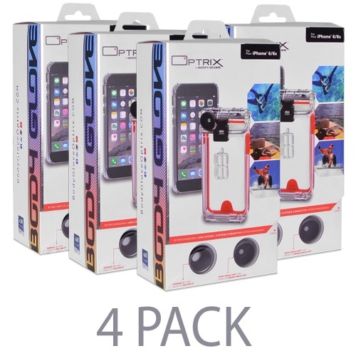 (4-Pack) Optrix by Body Glove 2 Lens Action Camera Kit for iPhone 6/6s w/Waterproof Case & Interchangeable Lens