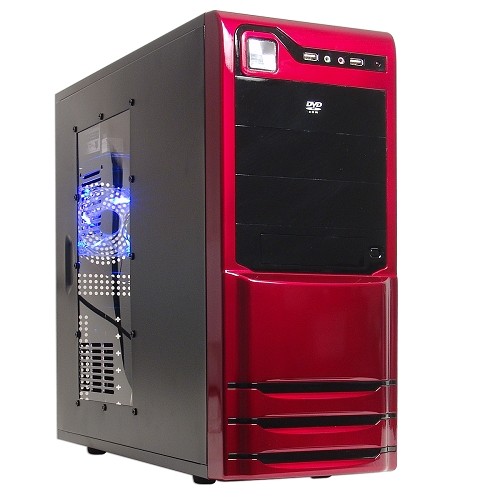 Logisys CS308RD 10-Bay ATX Mid Tower Window Case w/480W 20+4-pin PSU & 80mm Blue LED Fan (Red/Black)