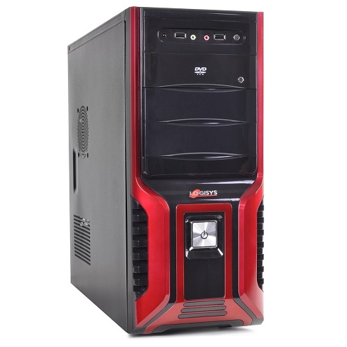 Logisys CS368RB 10-Bay ATX Mid Tower Case w/480W 20+4-pin PSU & 80mm Fan (Red/Black)