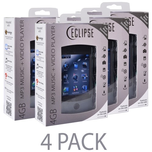 (4-Pack) Eclipse 2.8V 4GB MP3 USB 2.0 Touchscreen Digital Music/Video Player w/Camera & 2.8" LCD (Gunmetal)
