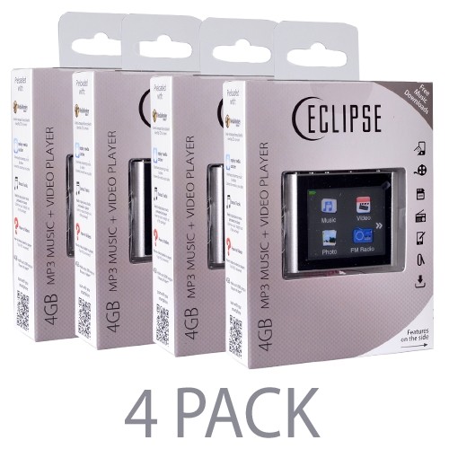 (4-Pack) Eclipse T180 4GB MP3 USB 2.0 Touchscreen Clip Style Digital Music/Video Player w/FM & 1.8" LCD (Silver)