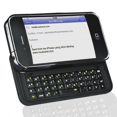 NUU K1 iPhone Case + 42-Key MiniKey Bluetooth Slide-Out Keyboard for iPhone 4/4S (Black)