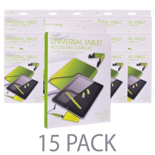(15-Pack) Hype 6-in-1 Universal Tablet Accessory Combo Kit w/Neoprene Case