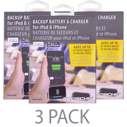 (3-Pack) Scosche reVOLT 1050mAh Backup Battery Power Bank & Charger for iPod & iPhone w/30-Pin Dock Connector