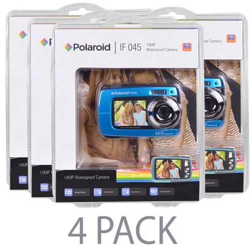 (4-Pack) Polaroid IF045-BLU 14MP 5x Digital Zoom Waterproof Camera w/1.8" Front & 2.7" Rear Displays (Blue)