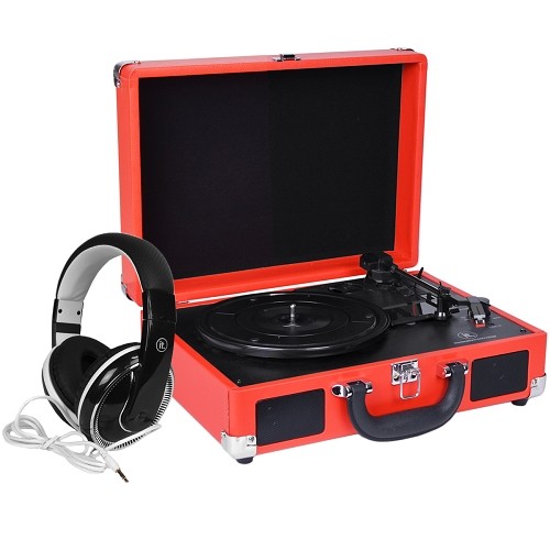 Innovative Technology ITVS-550B-RD 3-Speed Vintage Suitcase Turntable w/Bonus Headphones (Red)