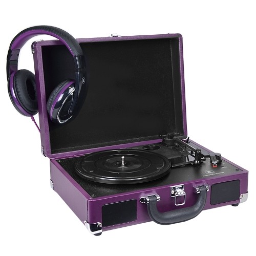 Innovative Technology ITVS-550B-PP 3-Speed Vintage Suitcase Turntable w/Bonus Headphones (Purple)