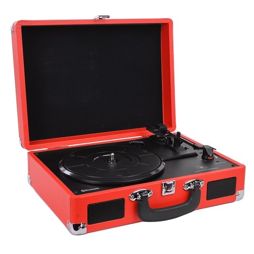 Innovative Technology ITVS-550BT-RD 3-Speed Vintage Bluetooth Suitcase Turntable (Red)
