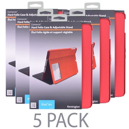 (5-Pack) Kensington K97021WW Comercio Hard Folio Case & Adjustable Stand for iPad Air (Red)