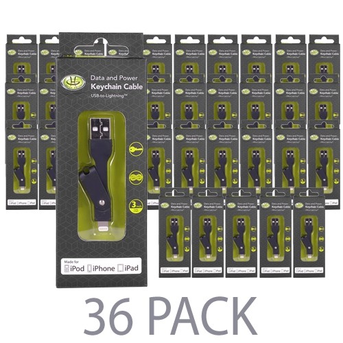 (36-Pack) 3" GearHead LC4000BLK USB to MFI Lightning Data & Power Keychain Cable for iPhone 7/6/5