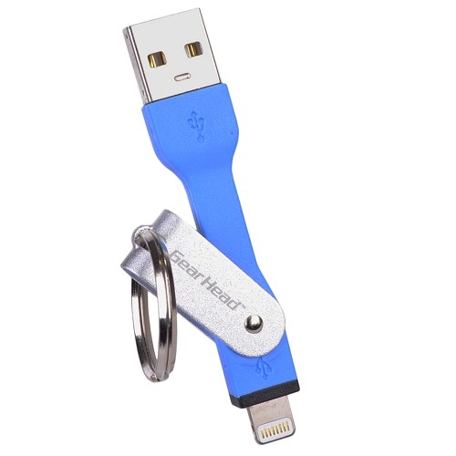 3" GearHead LC4000BLU USB to MFI Lightning Data & Power Keychain Cable for iPhone 7/6/5