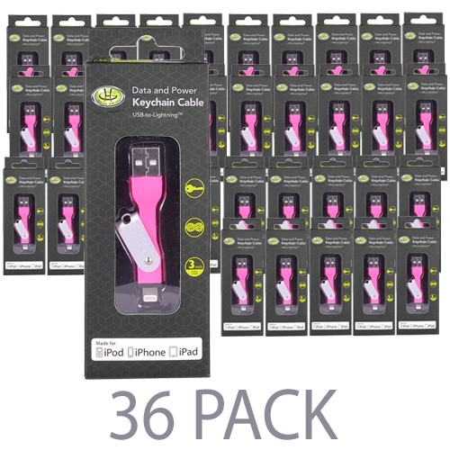 (36-Pack) 3" GearHead LC4000PNK USB to MFI Lightning Data & Power Keychain Cable for iPhone 7/6/5