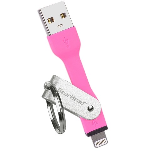 3" GearHead LC4000PNK USB to MFI Lightning Data & Power Keychain Cable for iPhone 7/6/5
