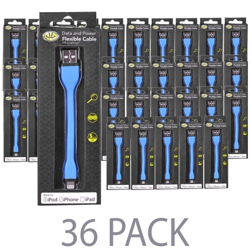 (36-Pack) 5" GearHead LC5000BLU USB to MFI Lightning Data & Power Flexible Cable for iPhone 7/6/5