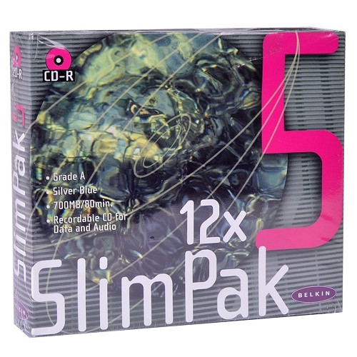 (5-Pack) Belkin 12x 700MB 80-Minute CD-R Media in Slim Pack Jewel Case