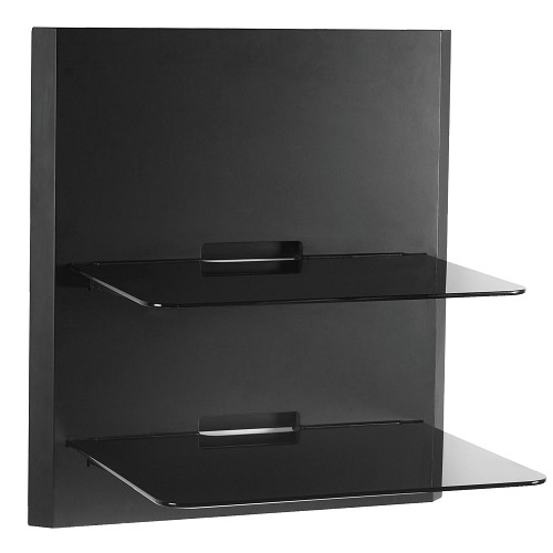 OmniMount OBWF2 Double Glass Low Profile Wall Shelf - Mounts Under TVs! (Satin Black with Black Glass)