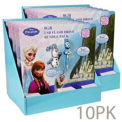 (10-Pack) Disney Frozen Olaf 8GB USB Flash Drive & 2-in-1 8GB Pen Drive Bundle (16GB Total) - Point of Sale Display Box
