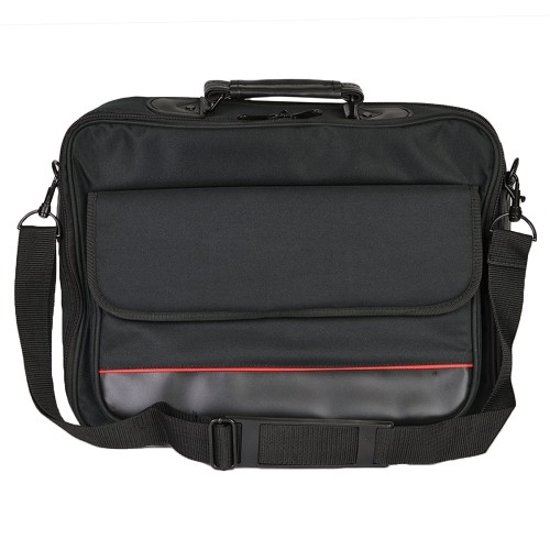 15.4" Nylon Laptop Shoulder Bag w/Pockets & Removable Strap (Black/Red)
