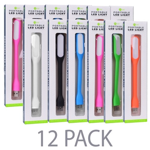 (12-Pack) ROX Portable USB Powered Flexible LED Light (Assorted Colors)