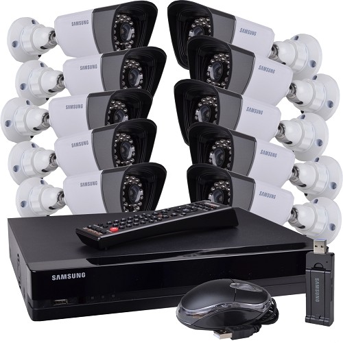 Samsung SDS-P5102 16-Channel 2TB DVR Home Security System w/10 Night-Vision/Weatherproof Cameras & WiFi Support - B