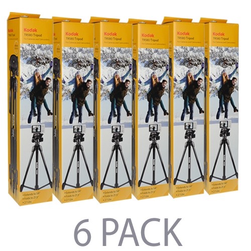 (6-Pack) 58" Kodak TR580 Superior Control Tripod w/3-Way Fluid Pan Head & Bubble Level Indicator (Black)