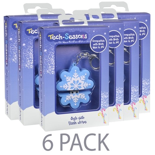 (6-Pack) Vivitar Tech-Seasons Snowflake 8GB USB 2.0 Flash Drive w/Keychain Attachment