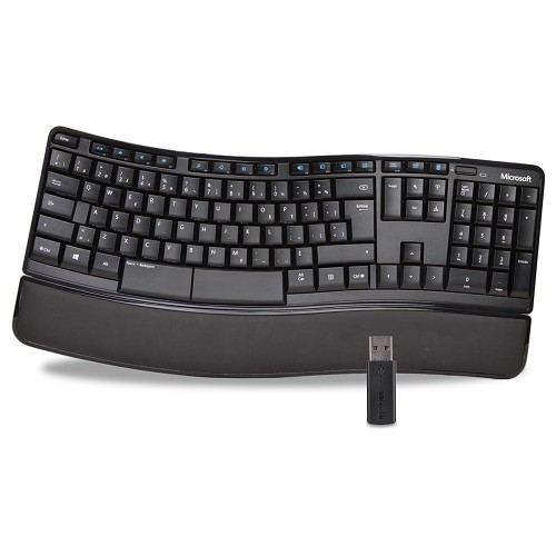 Microsoft L2 Sculpt Comfort Wireless USB Multimedia French Canadian Keyboard w/USB Receiver & Detachable Palm Rest (Blk)