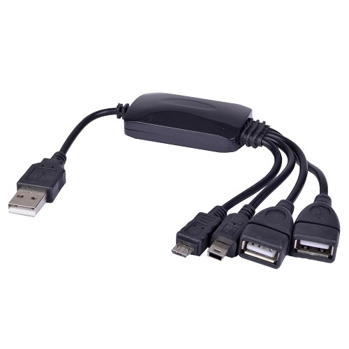 VIBE 4-Port USB 2.0 Smart Hub - 2 USB Ports / 1 Micro USB Port / 1 Mini USB Port - Retail Hanging Package