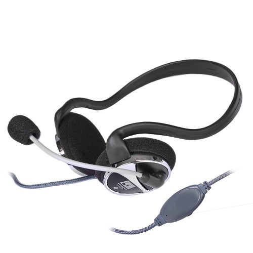 Voiceao VA-903MV Behind-the-Head Stereo Headphones w/Boom Mic & Inline Volume Control (Black) - Retail Hanging Package