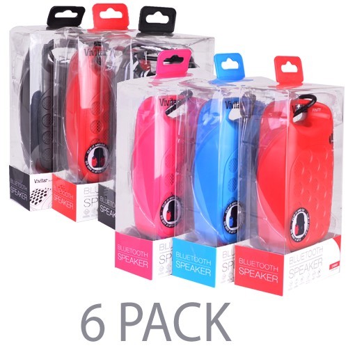 (6-Pack) Vivitar Infinite Bluetooth Wireless Rechargeable Clip On Speaker w/3.5mm Auxiliary Jack (Assorted Colors)