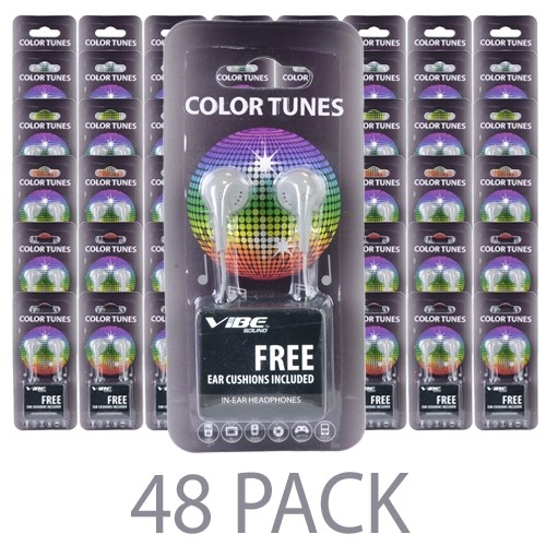 (48-Pack) Vibe Color Tunes VS-120-GRY In-Ear Stereo Headphones (Gray) - Retail Hanging Package