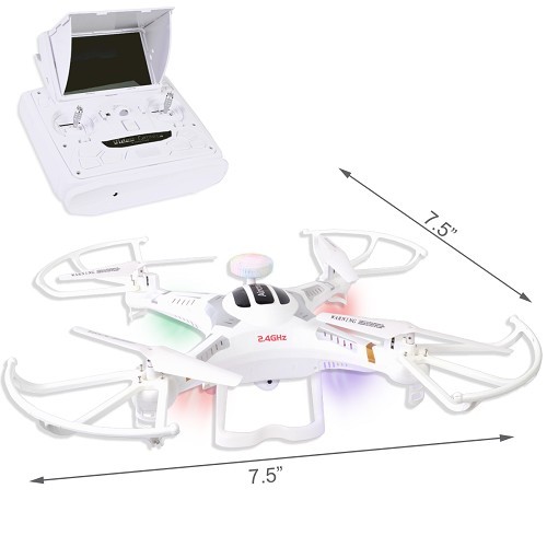FPV Quadcopter Drone X118FPV (7.5") w/HD Camera & LED Lights - 5.8GHz 6-Ch/6-Axis 5" LCD R/C & 4GB microSD Card