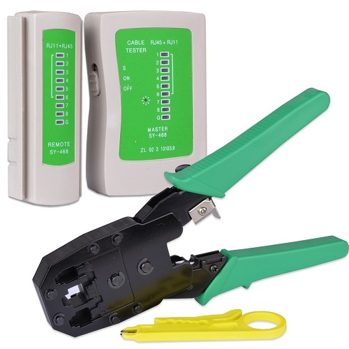 Network Cable Tester with RJ-45/RJ-11 Crimping Tool - Retail Hanging Packages