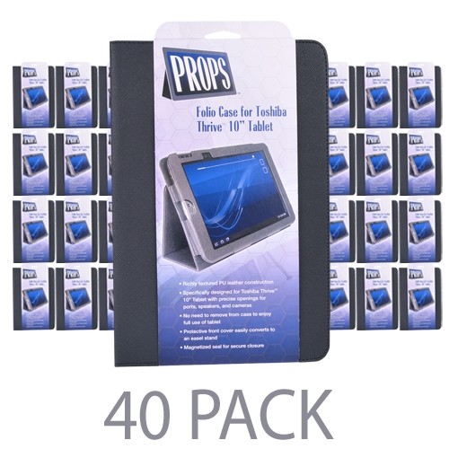 (40-Pack) PC Treasures Props Polyurethane Leather Folio Case for Toshiba Thrive 10" Tablet (Black)