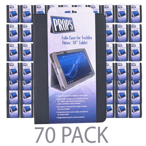(70-Pack) PC Treasures Props Polyurethane Leather Folio Case for Toshiba Thrive 10" Tablet (Black)