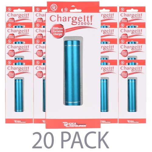 (20-Pack) PC Treasures ChargeIt 2000mAh Portable Power Bank w/Micro USB Cable (Light Blue)