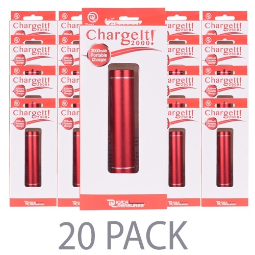 (20-Pack) PC Treasures ChargeIt 2000mAh Portable Power Bank w/Micro USB Cable (Red)