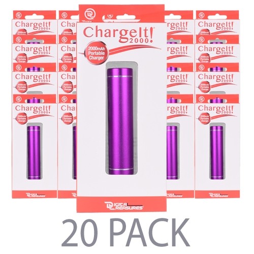 (20-Pack) PC Treasures ChargeIt 2000mAh Portable Power Bank w/Micro USB Cable (Purple)